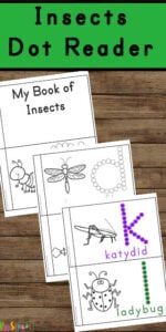 FREE Bugs Do a Dot Printables to help toddlers, preschoolers, and kindergarnters learn over 24 insects as they color their own reader.