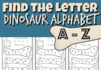 Make practicing learning lowercase letters fun with this dinosaur alphabet printable for toddler, preschool, pre k, and kindergarten age students. Simply print the pdf file with our dinosaur themed find the letter worksheet with space to letter trace and use bingo daubers to complete the do a dot printable as you work on the letter find. 