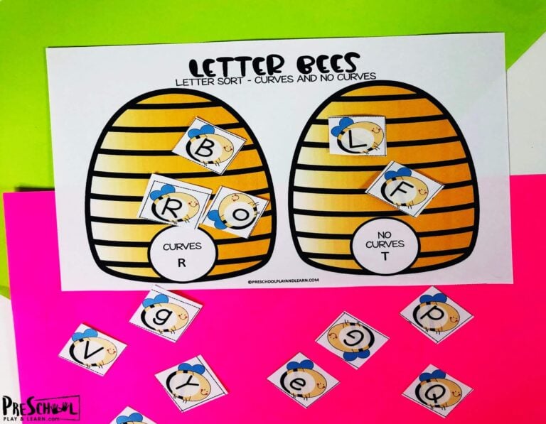 Letter Sort Bees – Curves or no Curves Alphabet Activity