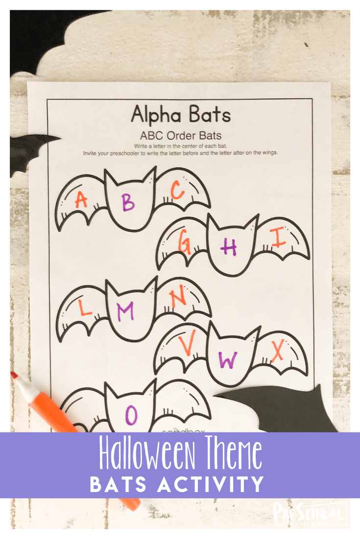 Make learning extra fun by sneaking in a free printable Halloween activity with your preschool, pre-k, and kindergarten age children this October. Alpha Bats is a literacy activity that helps kids work on ABC Order by determining what comes before and what comes next. Simply print pdf file and print the free math worksheets to make kids go batty for math practice!