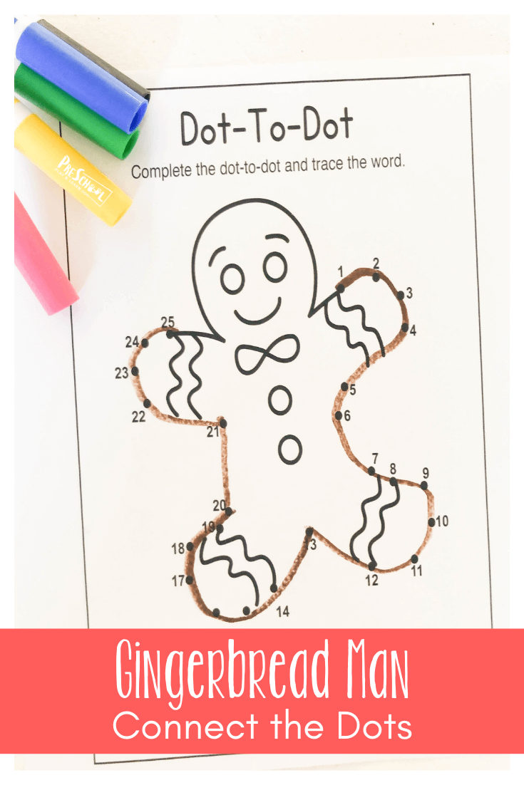 Kids love doing connect the dots worksheets! This free printable connect the dots activity is perfect for December with the free Gingerbread Man Worksheet. This Gingerbread Man Activities for Preschoolers is such a fun way for preschool, pre-k, and kindergarten age students to practice counting this holiday season. 