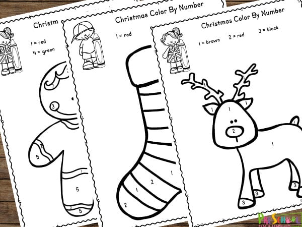 Christmas color by number worksheets