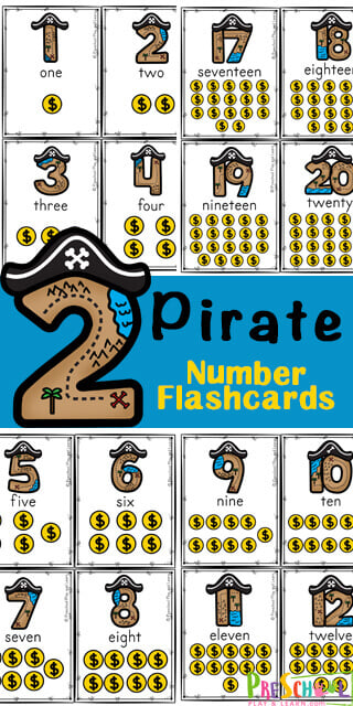 Learning to count from one to twenty is so much fun with these exciting free number flashcards printable. These number flashcards for toddlers, preschoolers, and kindergartners are a fun way to learn to count to 10 with pirate printables. 