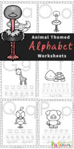 Make learning alphabet letters fun with these free printable, Animal Alphabet Worksheets for Preschoolers. These abc worksheets help preschool, pre k, kindergarten, and first grade students work on letter recognition while learning about different animals. Each of these alphabet worksheets practicing identifying both upper and lowercase letters, alphabet tracing, and fine motor skills too! Grab pdf file with animal printables and get ready for no prep free preschool worksheets.