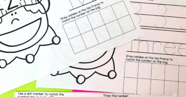 Looking for a fun way to get kids to count and show their numbers? These fun Christmas worksheets for preschool are perfect for helping toddler, preschool, pre-k, and kindergarten age children work on counting to 10 using at ten frame. These Christmas Elf themed printables are perfect to use with do a dot markers, holiday stickers, circle stickers, or mini erasers. Download pdf file with Christmas counting and have fun learning during December!