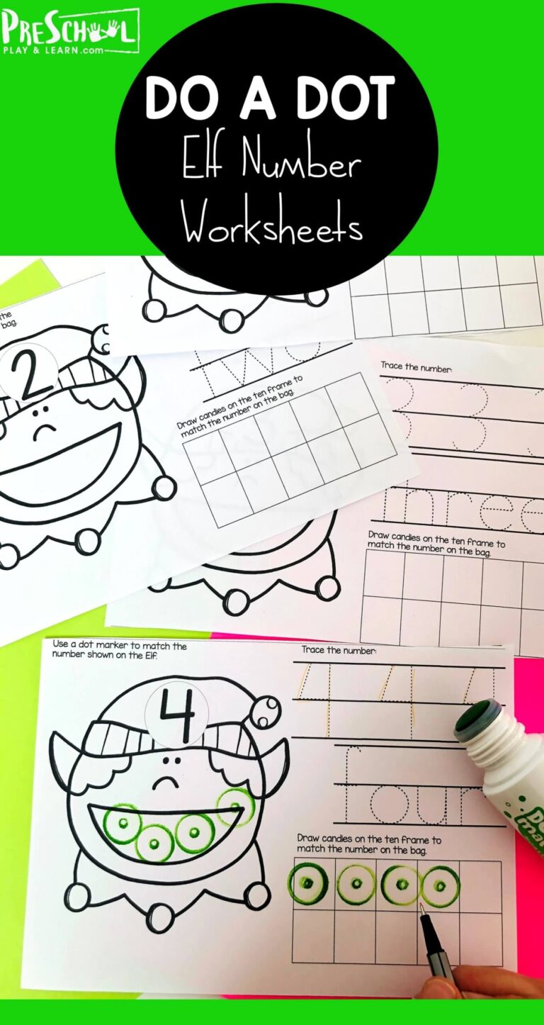 Do-a-Dot Elf Christmas Counting Worksheets for Preschool