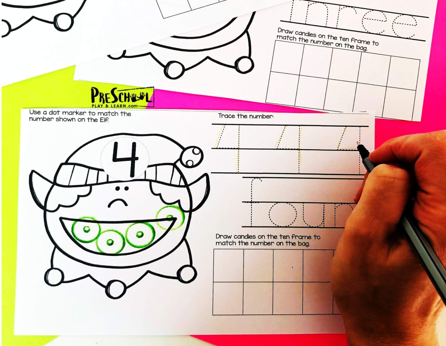 FREE Do-a-Dot Elf Christmas Counting Worksheets for Preschool