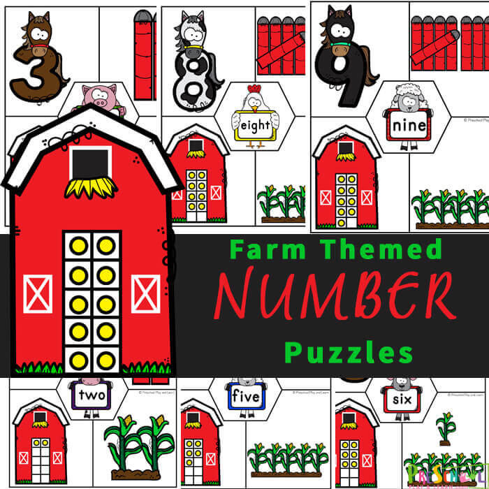 Young children will have fun learning to count to 10 with these super cute Farm free printable puzzles. This math activity is fun for preschool, pre-k, and kindergarten age students working on their fine motor skills and counting 1-10 skills as well as being a number sense activities for preschoolers. Print pdf file with printable number puzzles and you are ready for some fun farm themed math for your math center.