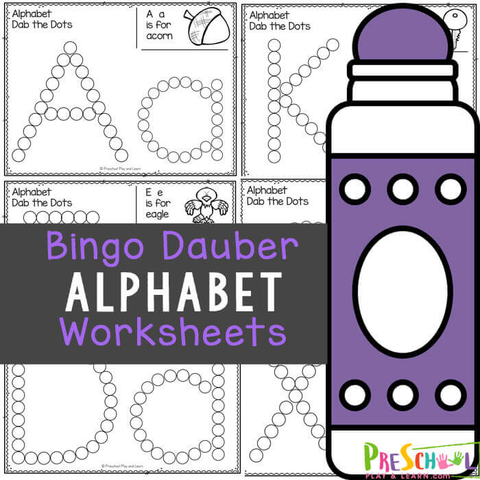 Kids will have fun practicing making the uppercase and lowercase alphabet letters with these super cute do a dot printables. Not only are bingo dauber markers fun to use, but they are great for strengthening hand muscles, working on 1:1 correspondence, and with these alphabet worksheets - they are great for learning your abcs. These abc printables are great for teaching toddler, preschool, pre-k, and kindergarten age students their lettesr a to z. Simply download pdf file with do a dot worksheets, grab your bingo markers,  and you are ready to play and learn.