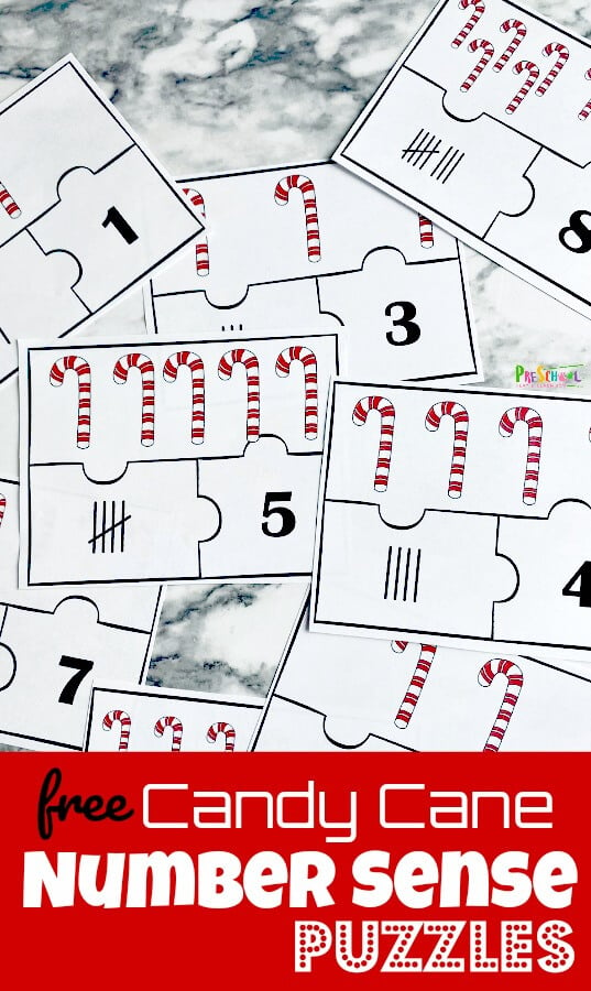FREE Printable Candy Cane Number Sense Math Puzzles