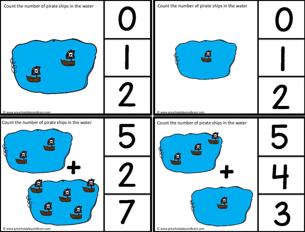 pirate counting and addition clip cards