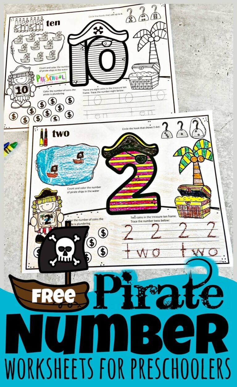 FREE Printable Pirate Number Tracing Worksheets for Preschoolers