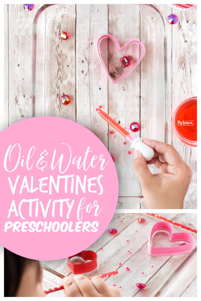 This fun Valentines Day Activity for Preschoolers is a great to demonstrate how oil and water don't mix. This valentines day ideas for preschool are lots of fun for toddler, pre-k, kindergarten, and first grade students. Add this to your Valentines Day theme as an easy and FUN Valentines Science that is perfect for February.