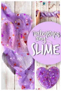 Get ready for some serious fun when you whip up a batch of thsi Glittery, Purple Valentine Slime. This Valentines Day Slime recipe usese contact solution and baking soda for a quick, easy, and perfect-every-time slime recipe for kids. We love whipping up a batch of this valentines slime for a kid favorite valentine's day preschool activities for toddler, preschool, pre-k, kindergarten, first grade, and 2nd graders. 