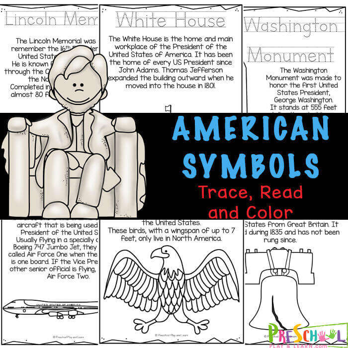 Patriotic American Symbols for Kids Readers to Color, and Learn