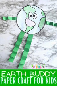 Celebrate Earth Day on April 22nd with a cute Earth Day Craft. Teachink kids about our planet and the how to take care of it is important to keep plants, animals, and resources healthy for future generations. This Happy Earth project is a fun way to introduce conservation to kids. This Earth Day crafts for preschoolers is a fun activity for toddler, preschool, pre-k, kindergarten, and first graders  in conjunction to any other Earth Day activities that you may be doing. Plus, this project is simple as a earth template in the earth day printables pack as a starting point for kids to color.