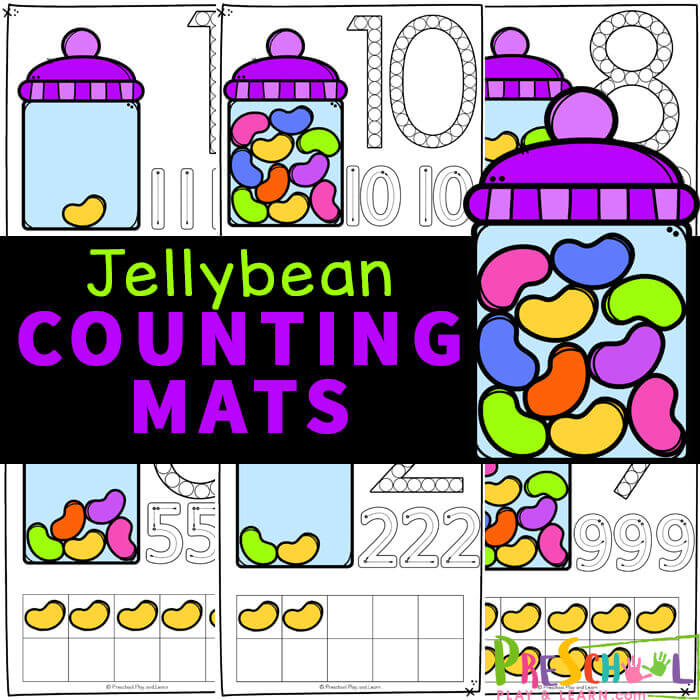 Make learning fun with this super cute jelly bean counting activity! This jelly bean activities uses jelly bean candy and our jelly bean printables for a hands-on counting math activity for toddler, preschool, pre-k, and kindergarten age students. Kids will love these fun Easter Activity for preschoolers for  strengthening fine motor skills as they count to 10.  Simply print pdf file with preschool easter activity.