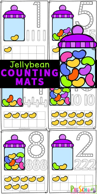 Make learning fun with this super cute jelly bean counting activity! This jelly bean activities uses jelly bean candy and our jelly bean printables for a hands-on counting math activity for toddler, preschool, pre-k, and kindergarten age students. Kids will love these fun Easter Activity for preschoolers for  strengthening fine motor skills as they count to 10.  Simply print pdf file with preschool easter activity.