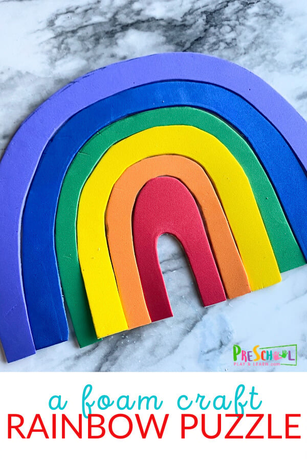 Celebrate the arrival of spring with a fun rainbow activity for preschoolers! For this rainbow arts and craft idea you will be making a puzzle of sort for your toddler, preschool, pre-k, and kindergarten age child to make. THey will have to use problem solving skills to put the rainbow activity for kids together. This is such a fun spring activity for kids!