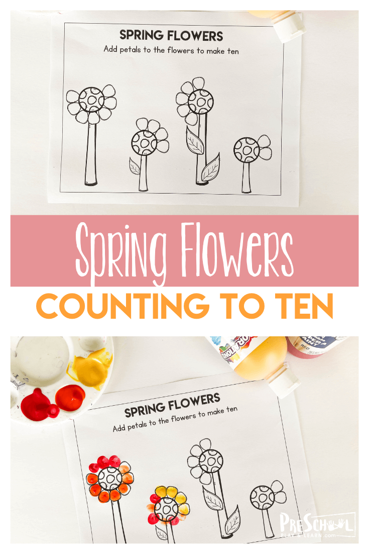 FREE Printable Spring Flowers Preschool Counting to 10 Worksheets
