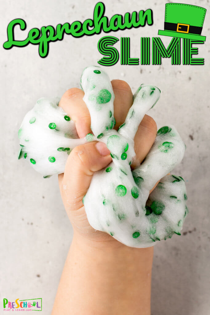 Kids can't wait to get their hands on this St Patricks Day Slime - it is a fun st patricks day activity! Whip up a batch of this EASY clear slime recipe with green sequins that is so EPIC to play with. Use this  st patrick's day activities for toddlers, preschoolers, kindergartners, and grade 1 students! 