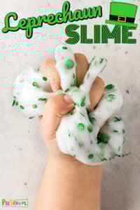 Kids can't wait to get their hands on this St Patricks Day Slime - it is aย fun st patricks day activity! Whip up a batch of this EASY clear slime recipe with green sequins that is so EPIC to play with. Use thisย st patrick's day activities for toddlers, preschoolers, kindergartners, and grade 1 students!ย