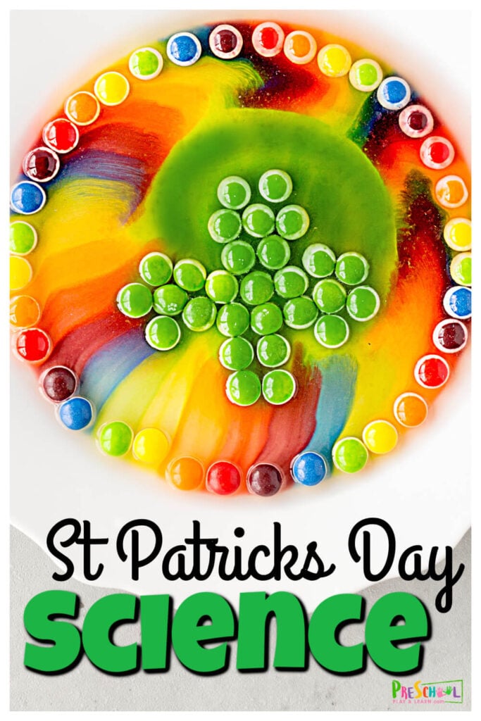 Impress your kids with this pretty rainbow science experiment that is not only educational, but really fun too. This st patricks day science is perfect for toddler, preschool, pre-k, kindergarten, and first grade students. As it only requires a couple simple materials, you can try this st patricks day activity when you only have 5 minutes for a quick st patricks day activity for preschoolers!