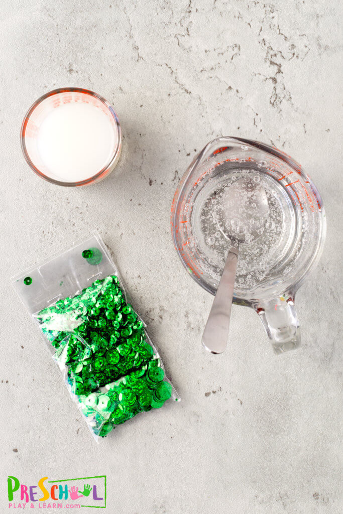 1 Bottle of Elmer’s CLEAR Washable Glitter Glue green shamorck glitter 1/8 - 1/4 cup liquid starch (like Sta flo brand)