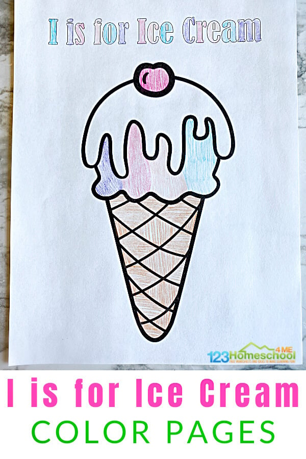 Whether you are diving into a letter i is for ice cream letter of the week or a summertime ice cream theme, these super cute and free printable ice cream coloring pages are sure to be a hit! The ice cream cone coloring page is perfect for toddler, preschool, pre-k, and kindergarten age children. Simply print pdf file with ice cream pictures to color and you are ready to enjoy a fun ice cream activity for kids!