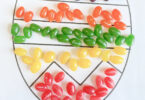 Fun Jelly bean craft mosaic combines Easter color by number with jelly bean activity! This yummy easter activity is perfect for preschoolers.