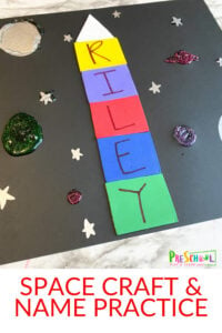 This name rocket craft is a fun space craft for preschoolers. This name craft for preschoolers is perfect for a space theme, or solar system for kids lesson. This name activities for kindergarten, preschool, and pre-k can help them learn how to spell their names while having out of this world fun! 
