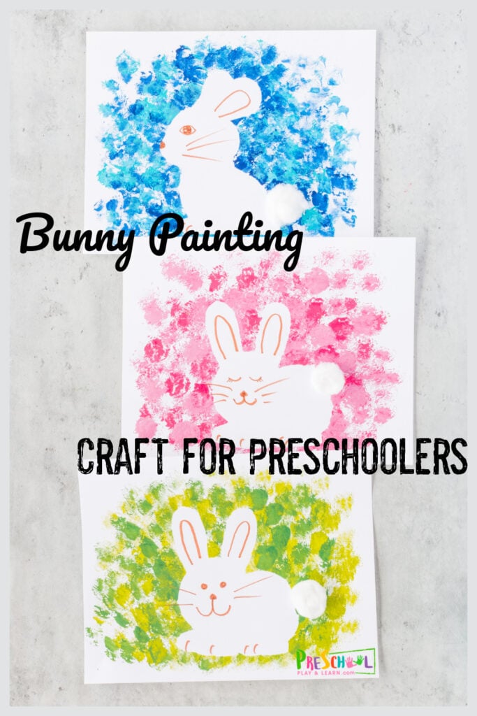 This Bunny Craft is perfect for Easter, spring or during any animal unit. This bunny painting for preschoolers is simple enough for toddler, preschool, pre-k, and kindergarten, but fun enough for even teens! Simply download pdf file with bunny printable and you are ready to  create a cute bunny craft for preschoolers.