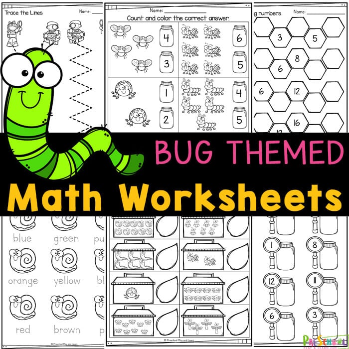 BUGS make these preschool math worksheets fun for preschoolers! Download pre-k math worksheets with a bug theme here!