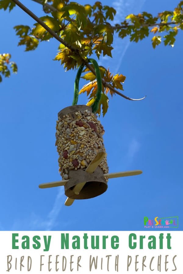 Do you need an easy nature craft for your kids to do this spring or summer? This simple DIY Bird Feeder for Kids is a fun, easy-to-make bird feeder craft and a great way to segway into talking about nature, the life cycle of a bird or just to have a simple conversation about wildlife near your home. My daughter loved making this Toilet Paper Roll Bird Feeder and it was fun to watch her excitement as it came together. Try this peanut butter bird feeder with toddler, preschool, pre-k, kindergarten, first grade, and 2nd graders. 