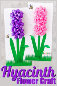 After a long, dreary winter nothing says spring like pretty blooming flower bulbs! One of my favorite spring flowers are hyacinth because they are not only pretty, but they smell amazing too! This pretty hyacinth craft is not only a beautiful flower craft, but it is SUPER easy too! This flower craft for preschool, toddler, pre-k, and kindergarten uses a couple common materials and gift bows! This lovely spring craft for preschoolers is bound to be one of your new favorite flower activities.