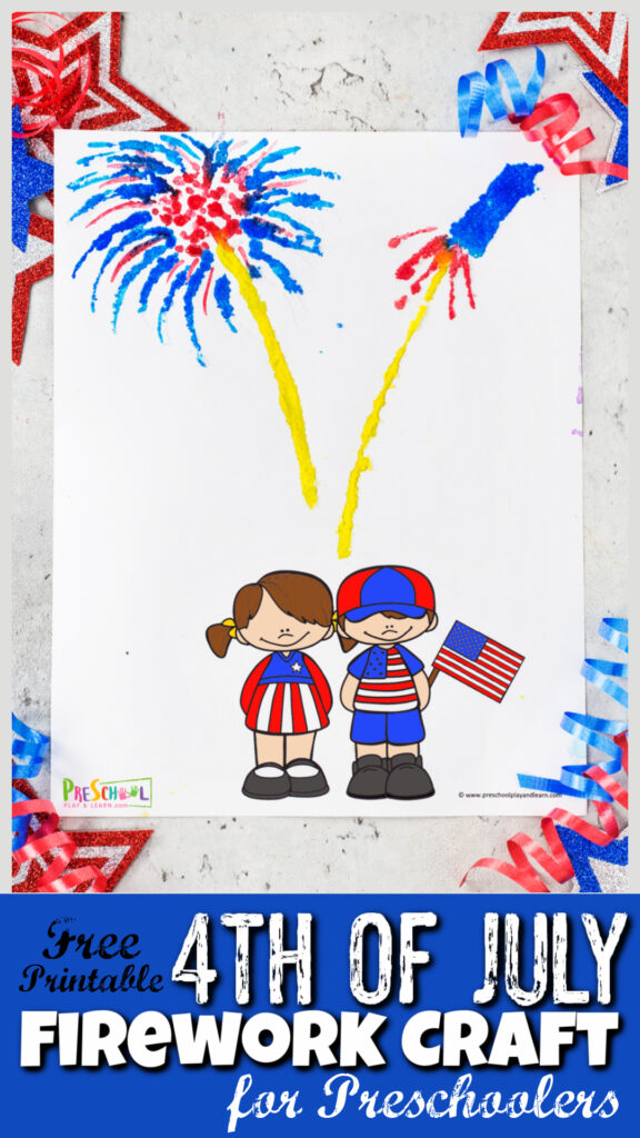 Kids will love making this beautiful firework craft to celebrate America' Independence Day on July 4th. This summer crafts for preschoolers uses a free 4th of July printable as a starting point. Then children will use a simple, but stunning watercolor painting with salt technique to make this independence day craft ideas. Use this fourth of July crafts for preschoolers, toddlers, kindergartners, grade 1, grade 2, and grade 3 students too.