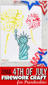 Kids will love making this beautiful firework craft to celebrate America' Independence Day on July 4th. This summer crafts for preschoolers uses a free 4th of July printable as a starting point. Then children will use a simple, but stunning watercolor painting with salt technique to make this independence day craft ideas. Use this fourth of July crafts for preschoolers, toddlers, kindergartners, grade 1, grade 2, and grade 3 students too.
