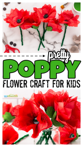Are you looking for a pretty summer flower craft? You will love these stunning poppy crafts! This poppy making idea uses tissue paper and egg carton to make an easy arts and crafts project. Whethere you want to use this poppies craft to celebrate summer, World War 1 Rememberence Day in November, or just becaues - this is such a fun project for kids of all ages!