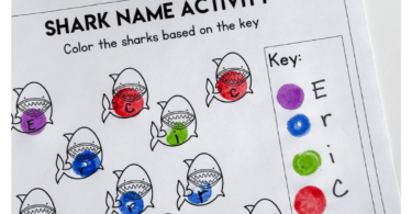 Looking for a fun, engaging Preschool Name Activity? There are lots of fun name games for preschoolers, but sometimes you just want a quick and easy name recognition worksheet! This name recognition preschool activity uses a shark theme to keep pre-k and kindergarten age kids interested while learning letters that spell their name. Simply download pdf file with name recognition activities for preschool and you are ready to play and learn!