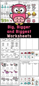 Help children work on discriminating sizes with these super cute, free printable big bigger biggest worksheets. These preschool, pre-k, and kindergarten math worksheets are perfect for working on the concept of big and small for kindergarten. Simply print these big and small concept worksheets and you are ready to learn with no-prep worksheets for kindergartners.