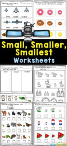 Help children work on visual discrimination as they determine the small, smaller, smallest in this free printable math worksheets for preschool, pre-k, and kindergarten age students.