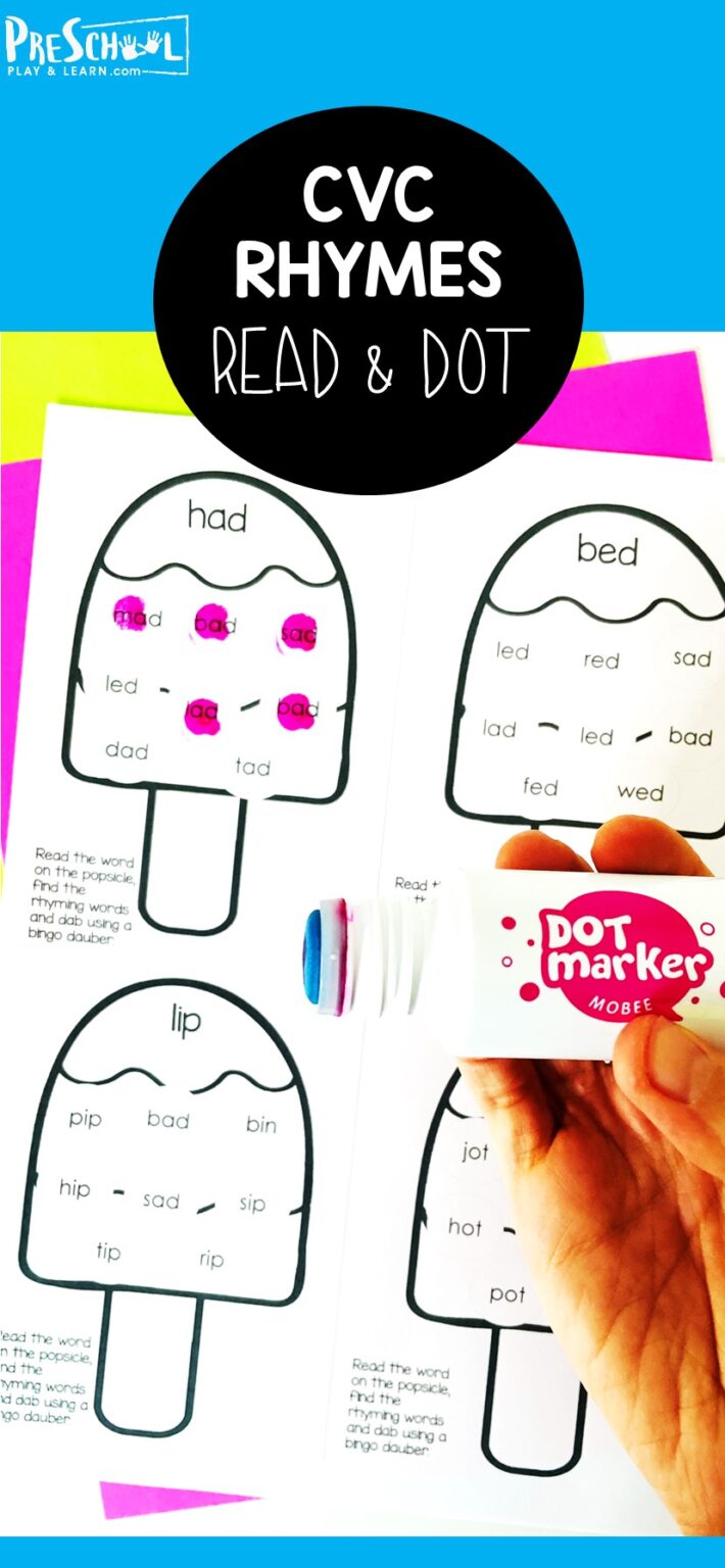 🍦 Popsicle Rhyme & Dab Short Vowels CVC Words Dot Marker Printables