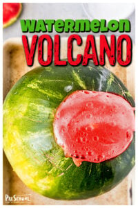 Looking for fun things to do with watermelon for your upcoming watermelon theme or National Watermelon Day on August 3rd? Kids will go nuts over this watermelon volcano project! This watermelon experiment allows kids to witness the chemical reaction when baking soda and vinegar mix . This summer activity for kids is such a fun and easy volcano experiment perfect for toddler, preschool, pre-k, kindergarten, first grade, and 2nd graders to try.