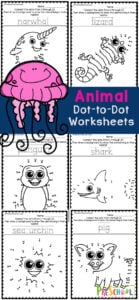 Young children will have fun making animals with these fun animal dot to dot printables. For this dot to dot worksheets children will practice counting while strengthening fine motor skills. These dot to dot printables preschool,  pre-k, kindergarten and even first grade is perfect for an animal theme or animal activities that requires NO PREP! Simply print the animal printables and you are ready to play and learn with dot to dot free printables.