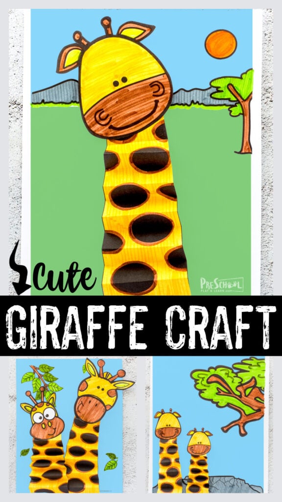 This super cute giraffe craft for preschoolers is such a fun, simple project that will delight young children. All you need to make this animal craft for kids are crayons, scissors, glue, and our giraffee printable. Make this free printable crafts as part of an animal theme, g is for giraffe, zoo theme, or to celebrate world giraffe day on June 21st. Simply print girafffe craft template to make this giraffe paper craft with toddler, preschool, pre-k, kindergarten, first grade, and 2nd graders.