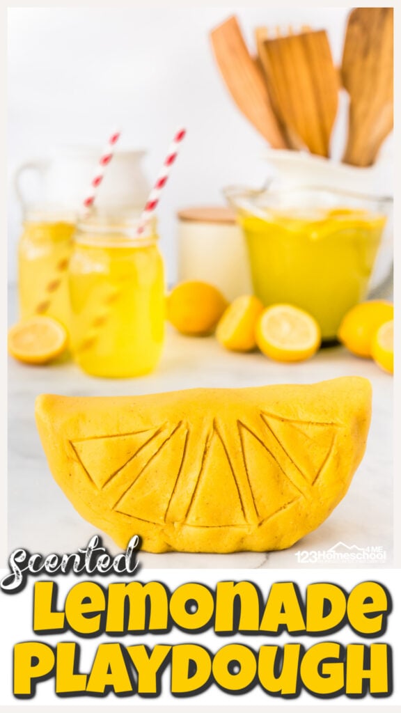 Nothing says summer like a big refreshing glass of lemonade. This summer activity for kids uses that fun lemon smell in batch of easy-to-make lemonade playdough. This lemon playdough recipe is quick and easy for toddler, preschool, pre-k, kindergarten, first grade, 2nd grade, and 3rd graders to play with. You will love this playdoh recipe for children!