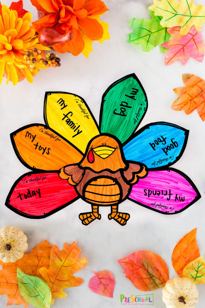 Cute free printable turkey paper craft to focus on all we have to be thankful for with a simple Thanksgiving craft for November.