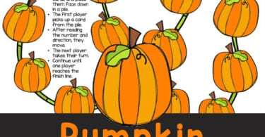 Super cute, free printable, Pumpkin Counting Game works on counting from one through five while playing a fun math game for October.