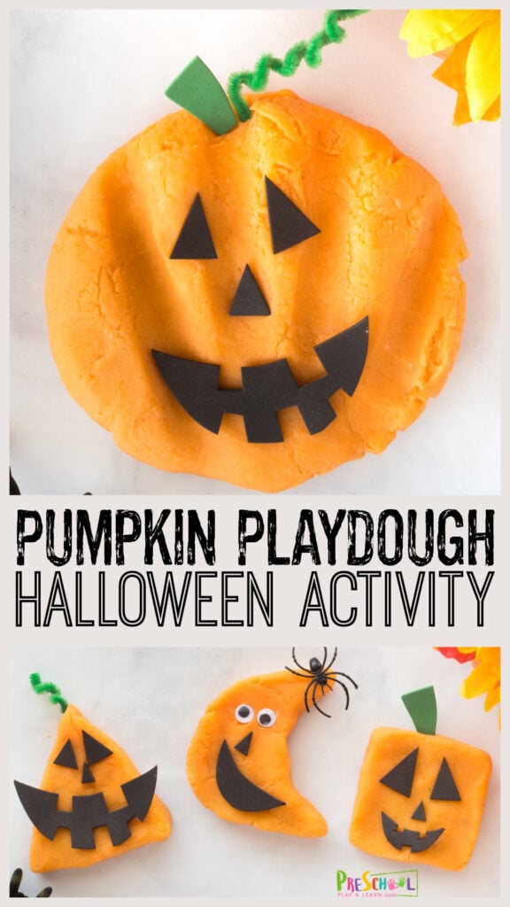 Whip up a batch of this pumpkin playdough to use as a book activity with Spookley the Square Pumpkin! Children can use the pumpkin pie playdough to form different shapes for a fun halloween activity for preschool, toddler, pre-k, kindergarten, and first graders. These pumpkin activities are a great extension activity for our favorite Octoober book for kids.