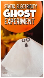 This silly and fun static electricity experiment is a great way to play and learn about science while having fun with halloween activities. All you need to try this ghost experiment is a balloon, tissue paper, and a marker. This Halloween science experiment is fun for toddler, preschool, pre-k, kindergarten, first grade, and 2nd graders too.